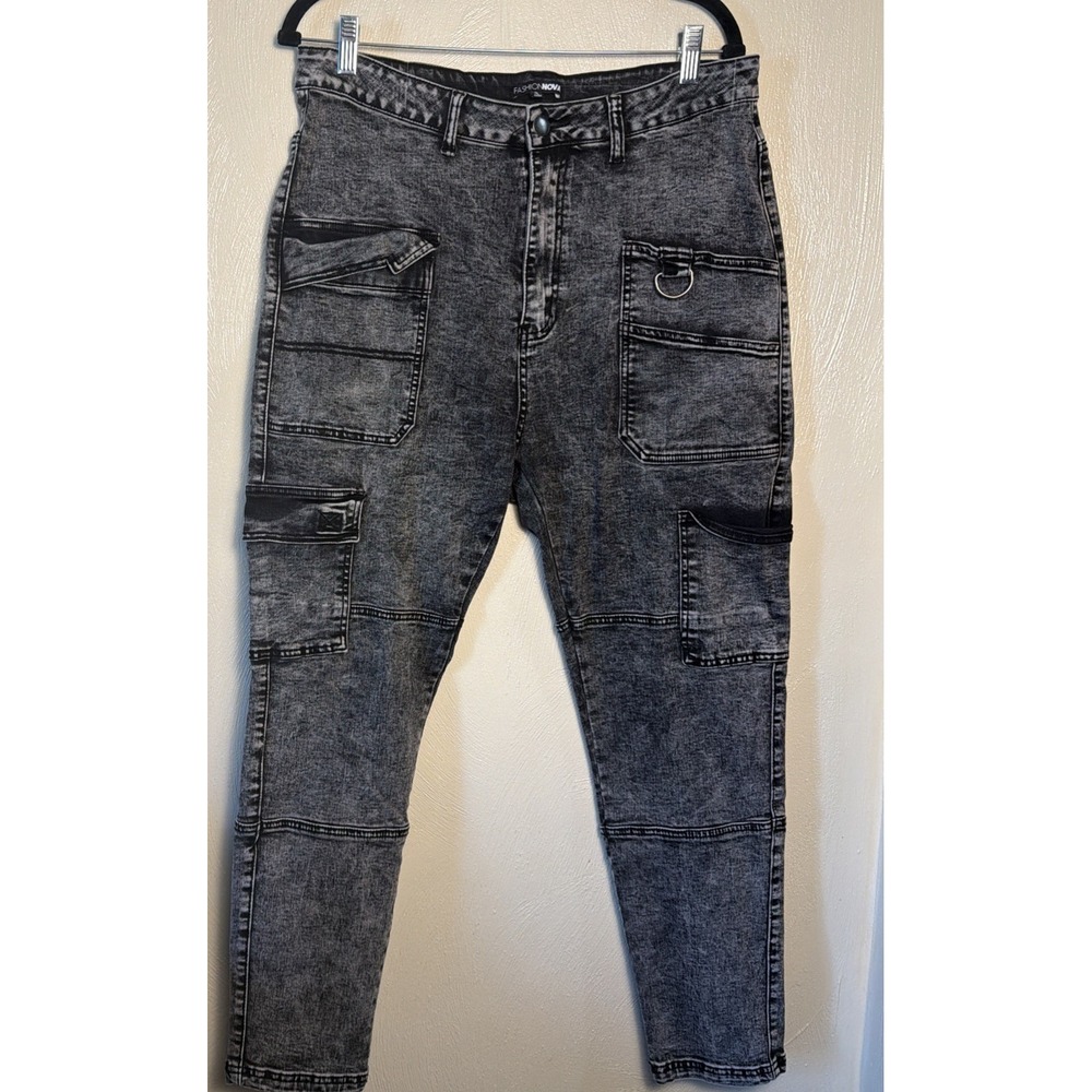 Fashion Nova Gray Cargo Jeans High Waisted Utility Pants 1XL